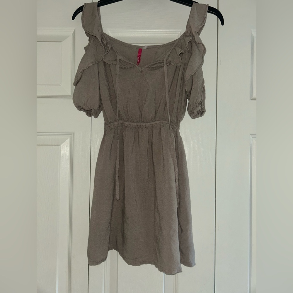 Elegant Taupe Off-Shoulder Dress